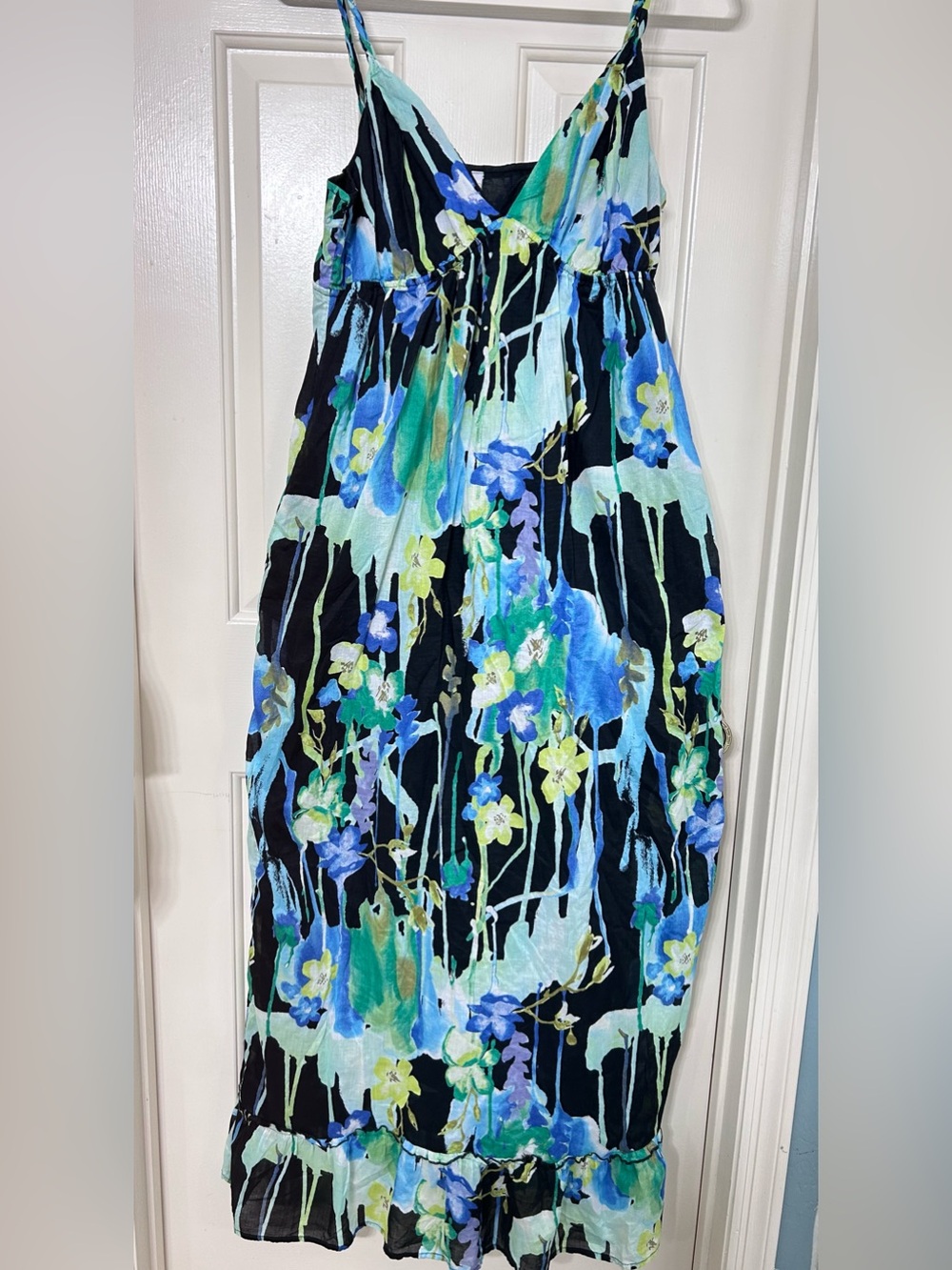 Old Navy Black Maxi Dress with Blue and Green Floral Print